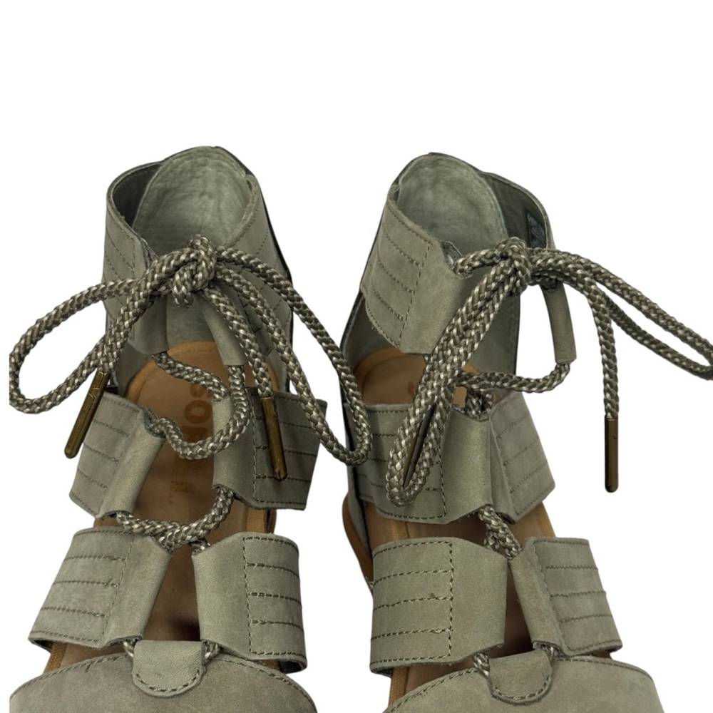 SOREL JOANIE II Lace-Up Wedge‎ Sandals Sage Green Size 9 - Picture 7 of 11